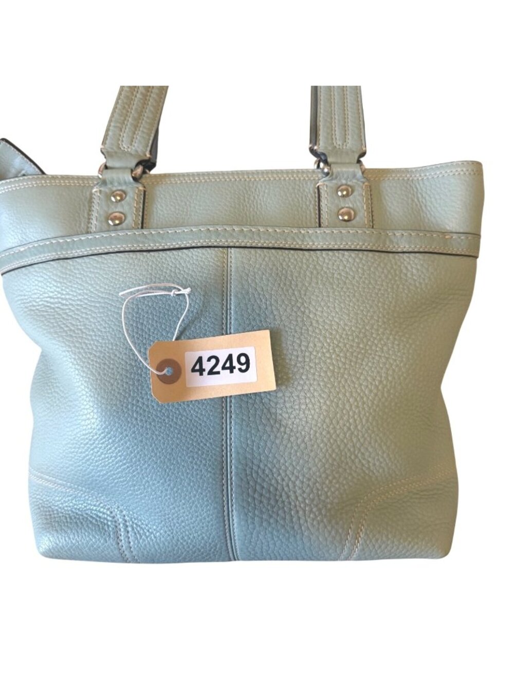 Coach Azure Teal Hampton Hamilton Leather Tote Satchel With Turnlock F13959 - Picture 10 of 10